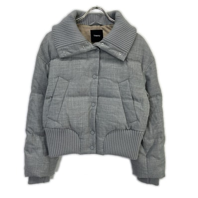 セオリー 25年 グレー Wool Pl Flannel Cozy Collar Puff Coat P