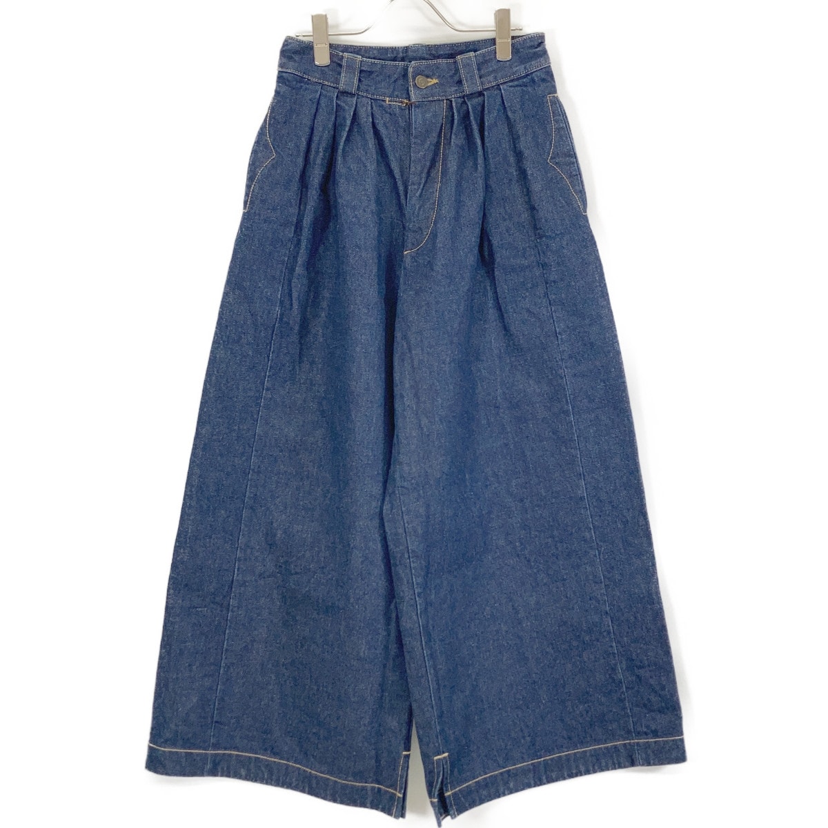 メゾンマルジェラ S51KA0570 インディゴ コットン ボタンフライ センタープリーツ ボタンフライ 14ozワイドデニムトラウザー 36