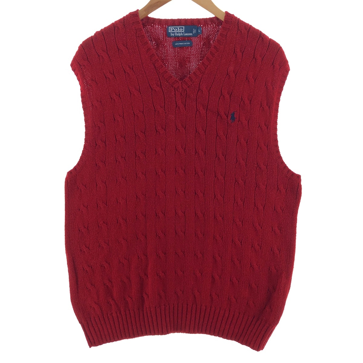 古着 ラルフローレン Ralph Lauren POLO by Ralph Lauren ケーブル編み Vネック ピマコットンニットベスト メンズL相当/eaa380917