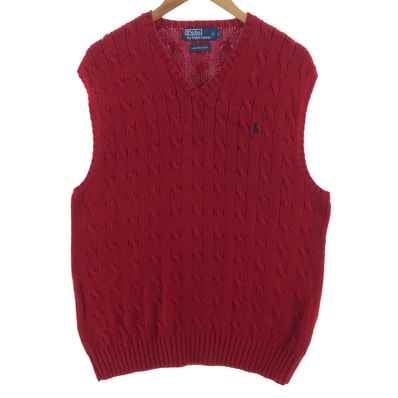 古着 ラルフローレン Ralph Lauren POLO by Ralph Lauren ケーブル編み Vネック ピマコットンニットベスト メンズL相当/eaa380917
