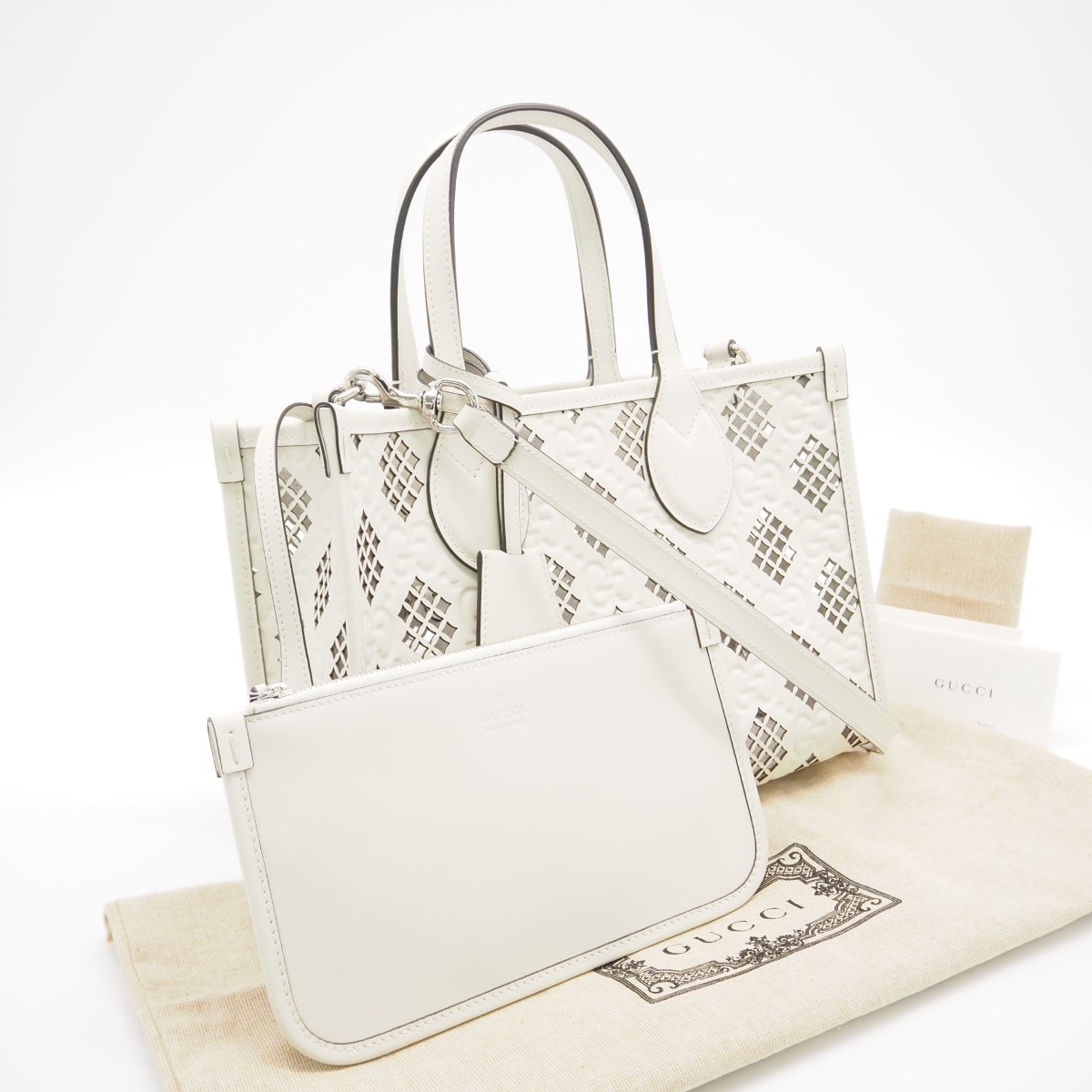 極美品 GUCCI グッチ レザー オフィディア スモール トートバッグ 777192 2wayハンドバッグ ホワイト レザー レディース