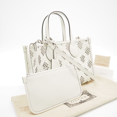 極美品 GUCCI グッチ レザー オフィディア スモール トートバッグ 777192 2wayハンドバッグ ホワイト レザー レディース