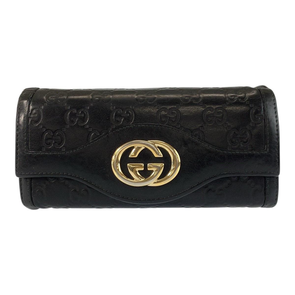 GUCCI グッチ インターロッキング グッチシマ ブラック 黒 ゴールド金具 レザー 長財布 ロングウォレット 男女兼用 600227 【中古】