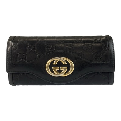 GUCCI グッチ インターロッキング グッチシマ ブラック 黒 ゴールド金具 レザー 長財布 ロングウォレット 男女兼用 600227 【中古】