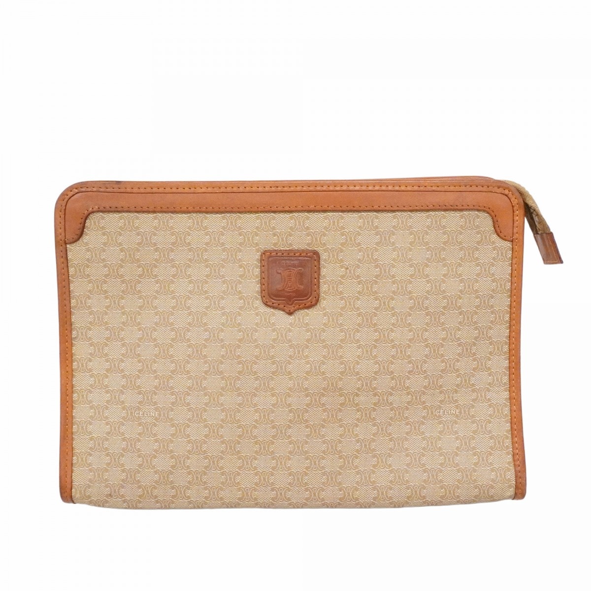 【6cc2883】セリーヌ クラッチバッグ マカダム PVC ブラウン ゴールド金具【中古】レディース