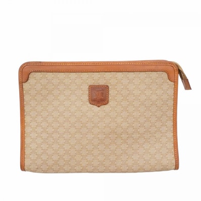 【6cc2883】セリーヌ クラッチバッグ マカダム PVC ブラウン ゴールド金具【中古】レディース