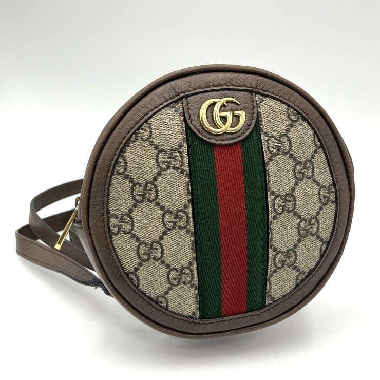 GUCCI(グッチ)オフィディア ミニラウンド バックパック GGスプリーム ベージュ ブラウン レザー ゴールド金具【中古】