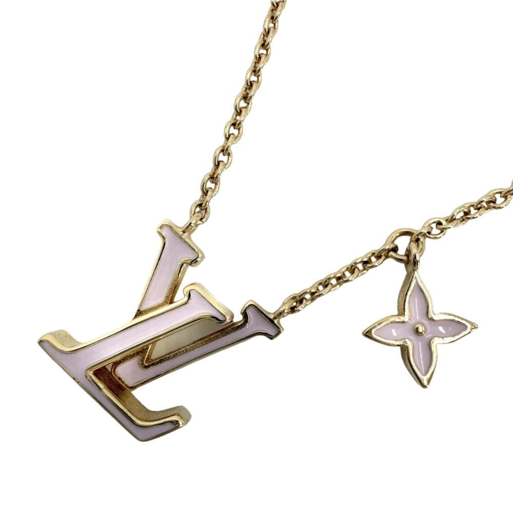 LOUIS VUITTON ルイヴィトン ネックレス ネックレスLV アイコニックエナメル アクセサリー 小物 アジャスター付き モノグラムフラワー M01215 ゴールド ピンク レディース 約5.5g 美品【中古品】