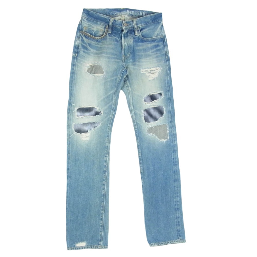 HYSTERIC GLAMOUR ヒステリックグラマー デニムパンツ 0253AP02 SP加工 スタッズ ダメージ リペア加工 ストレート デニムパンツ インディゴブルー系 28【中古】