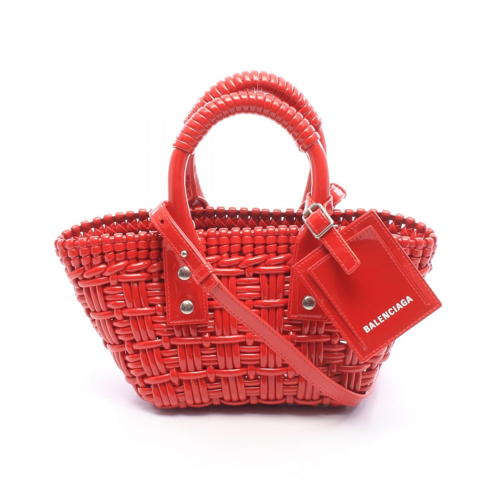 バレンシアガ BALENCIAGA BISTRO ビストロ XXS ストラップ付きバスケット 2WAY ハンドバッグ バッグ エナメル レディース レッド系 678028 【中古】