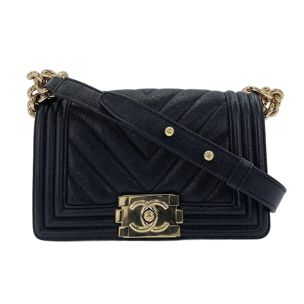シャネル CHANEL キャビアスキン ボーイシャネル スモール ショルダーバッグ【中古】