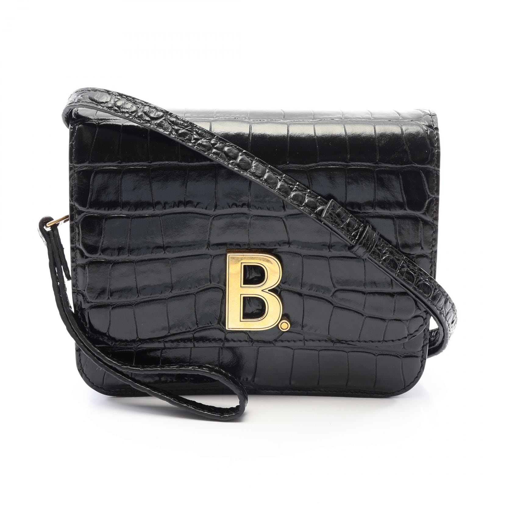 バレンシアガ BALENCIAGA ビードット クロコ型押し ショルダーバッグ バッグ レザー レディース ブラック系 592898 【中古】