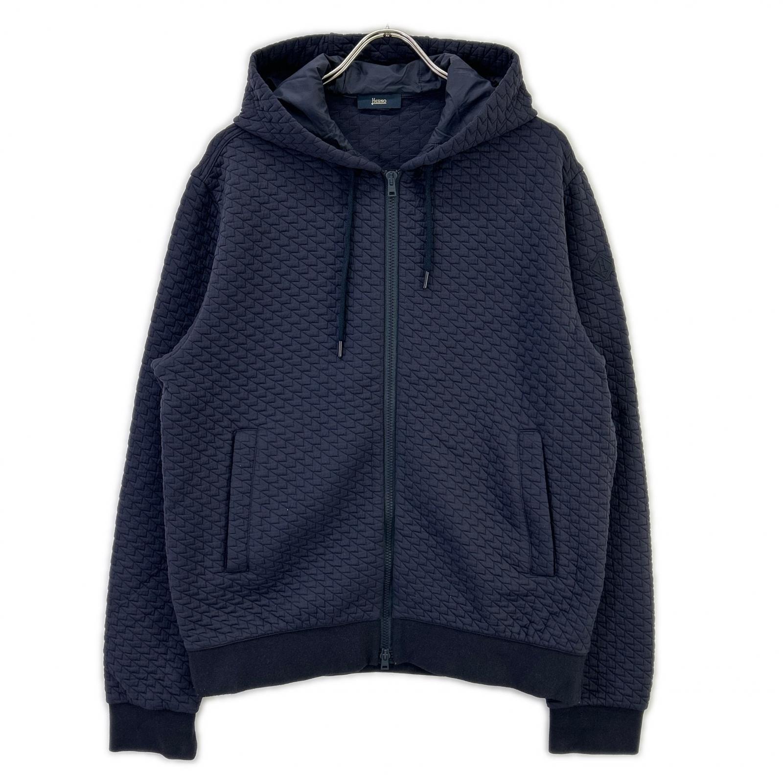 ヘルノ JC000046U-52087-9200 ネイビー ジャガード織 FELPA ZIP DETTAGLIO PATCH 50