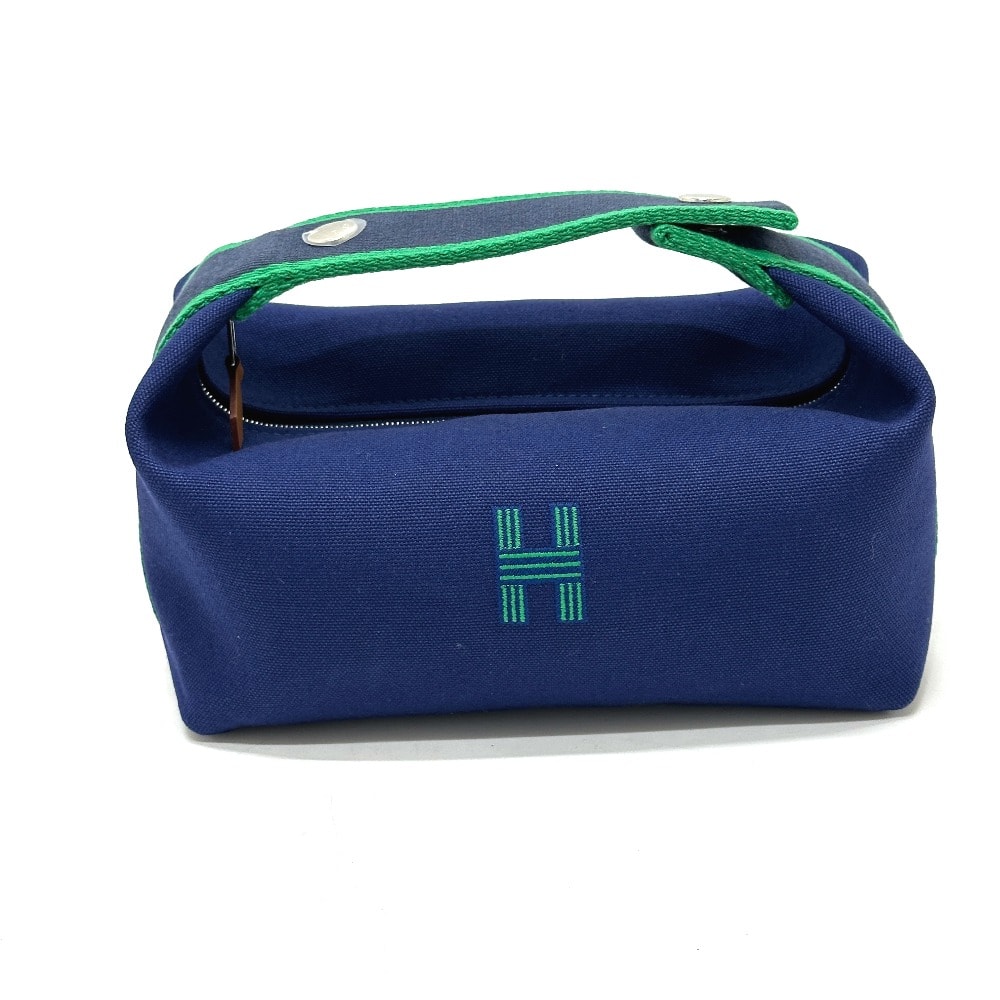 エルメス HERMES ブリッド・ア・ブラック PM バニティ ハンドバッグ コットン ブルー