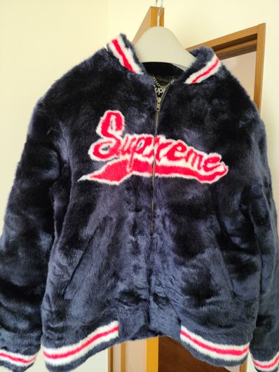 Supreme Faux Fur Varsity Jacket "Navy"
