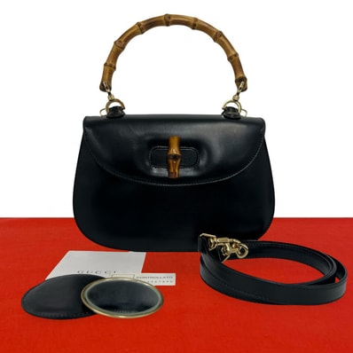 GUCCI グッチ バンブー レザー ショルダーバッグ ブラック
nd9-7