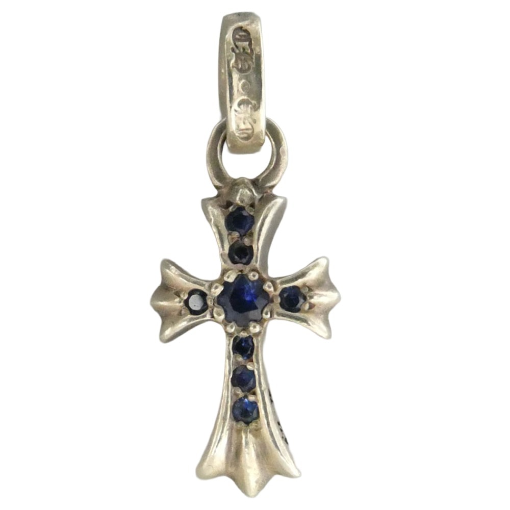 CHROME HEARTS クロムハーツ(原本無) CRS BBYFAT P SAP PAVE ベイビーファット クロス チャーム パヴェサファイア ペンダントトップ シルバー系【中古】