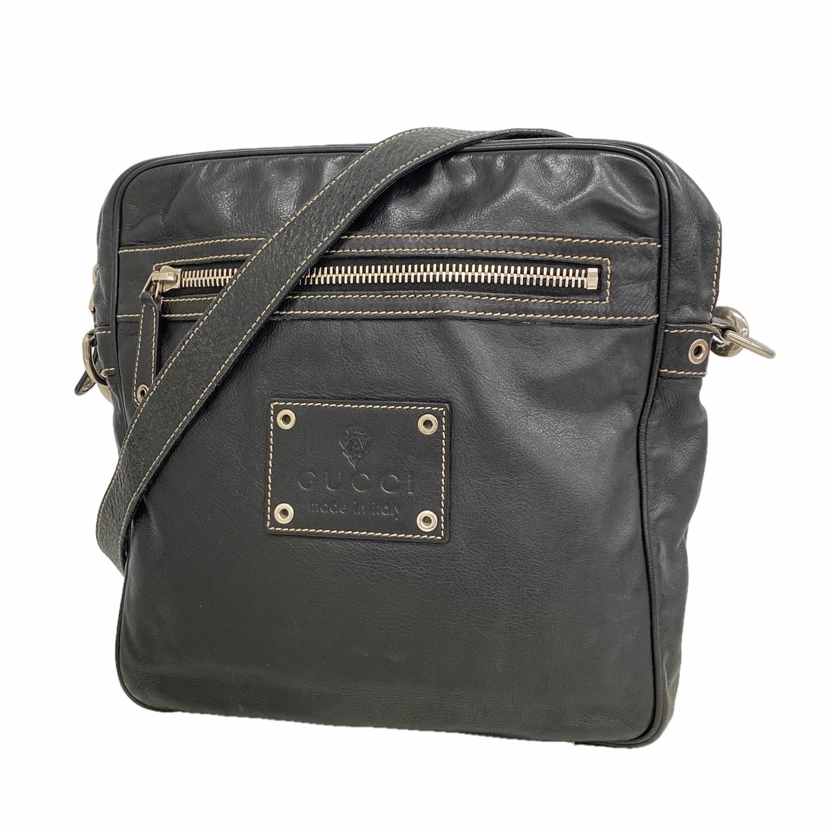 【6ke5596】グッチ ショルダーバッグ クレスト 201451 レザー ブラック シルバー金具【中古】レディース