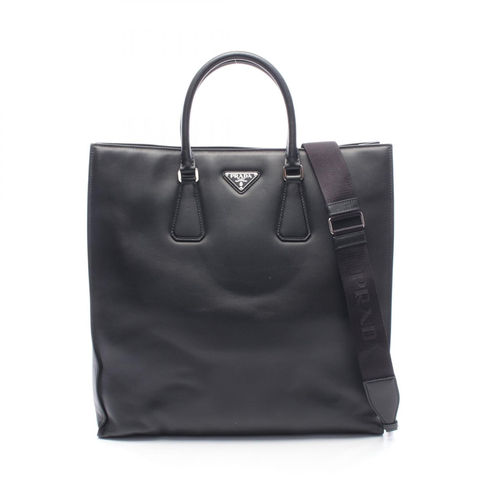 プラダ PRADA SHOPPING 2WAY トートバッグ バッグ レザー メンズ ブラック系 2VG111 【中古】