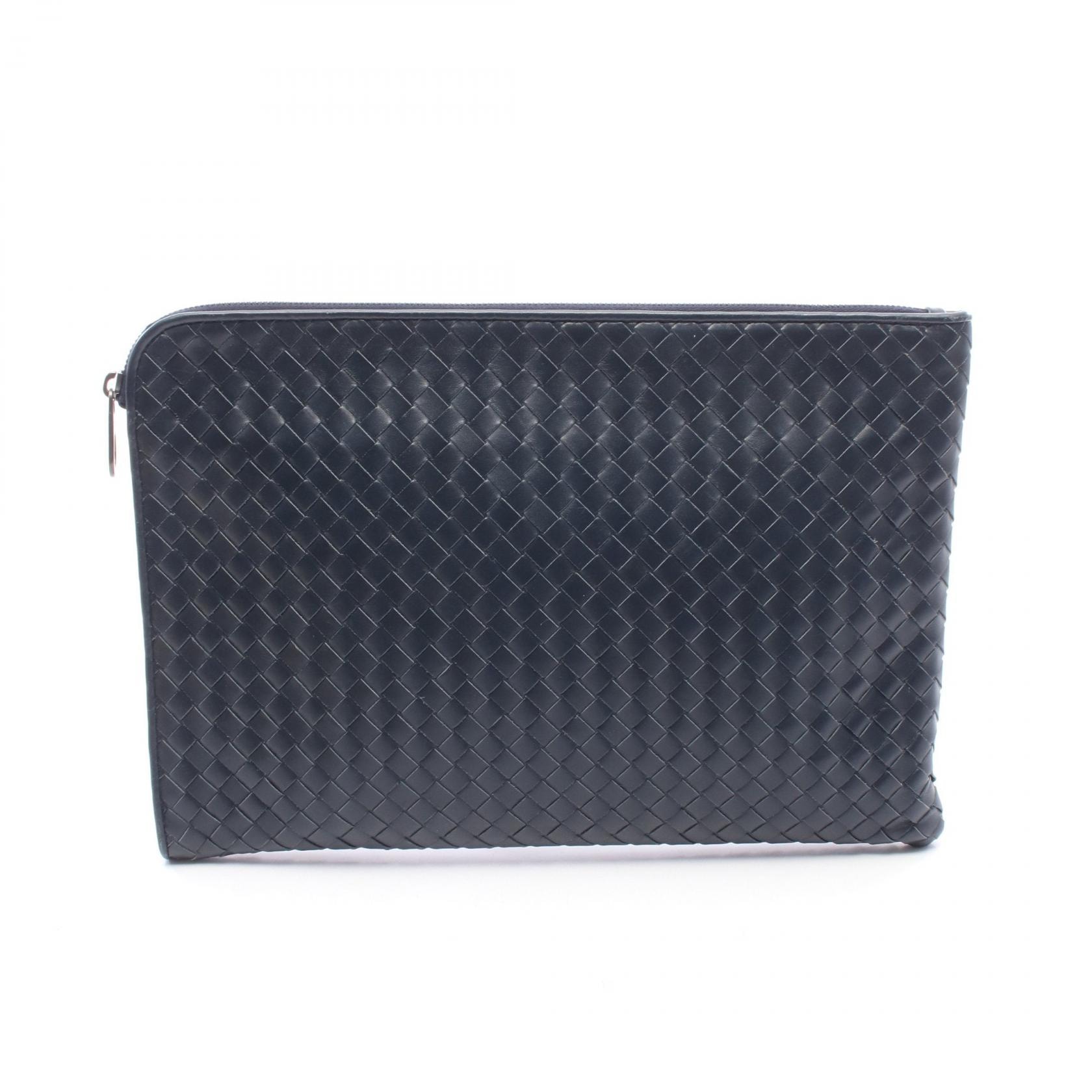 ボッテガヴェネタ BOTTEGA VENETA イントレチャート セカンドバッグ クラッチバッグ バッグ レザー メンズ ネイビー系 【中古】