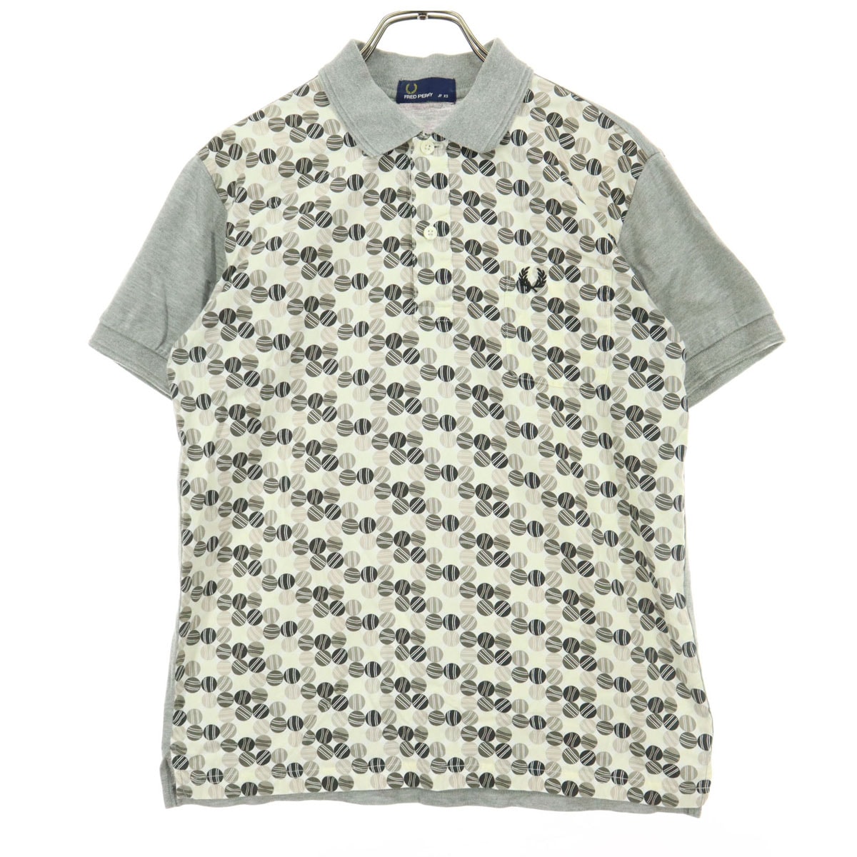 FRED PERRY フレッドペリー 日本製 コットン 総柄 半袖 ポロシャツ XS グレー系