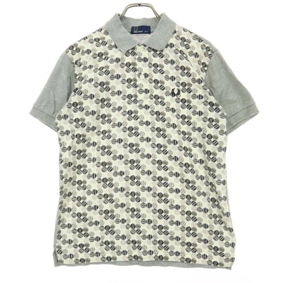 FRED PERRY フレッドペリー 日本製 コットン 総柄 半袖 ポロシャツ XS グレー系