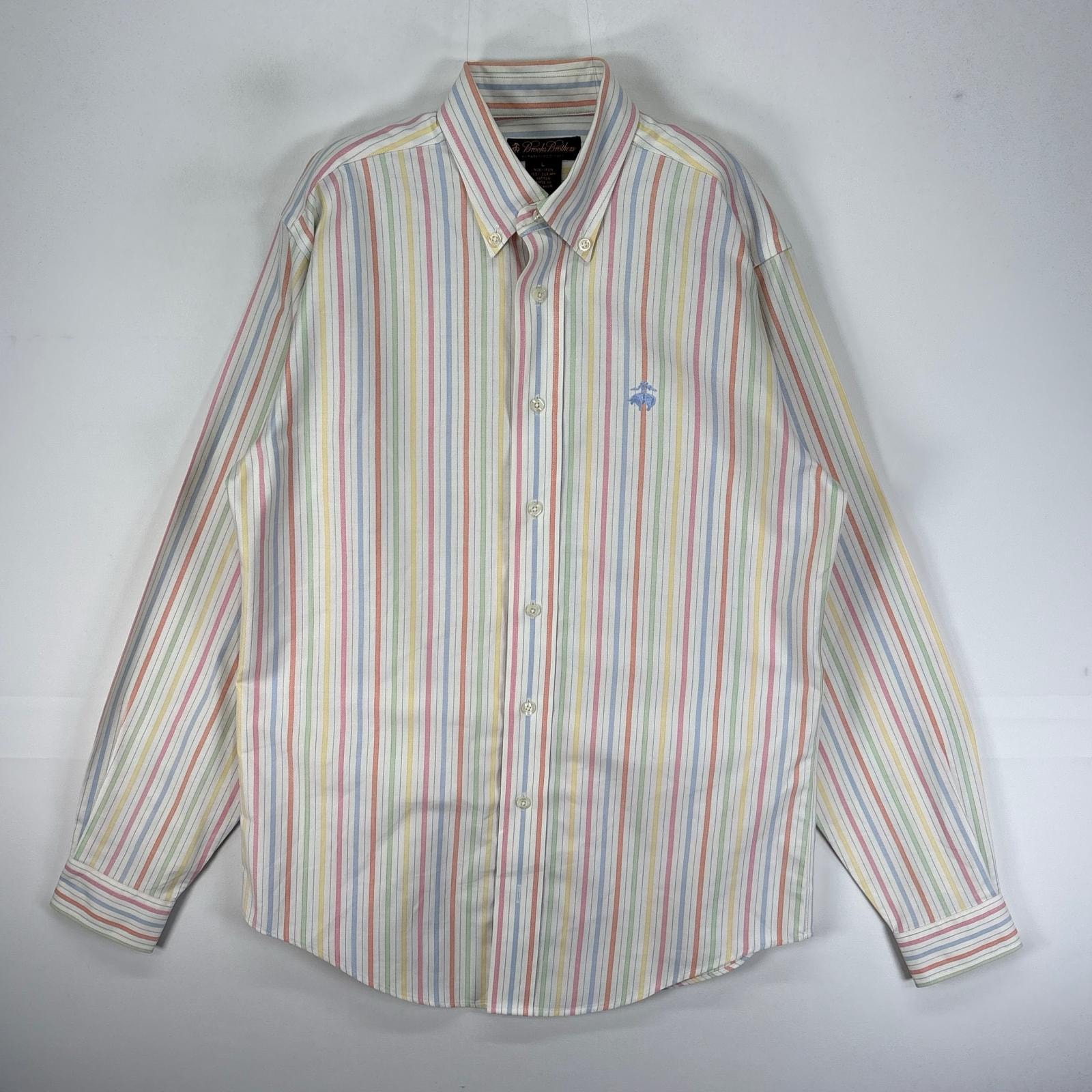 古着 ブルックスブラザーズ Brooks Brothers 長袖シャツ ボタンダウン ワンポイント L  ホワイト系 ストライプ メンズ