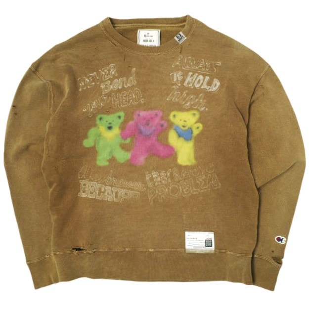 MAISON MIHARA YASUHIRO メゾン ミハラヤスヒロ 22AW 日本製 Distressed Pullover ディストレストプルオーバー ダメージ加工スウェット A09PO552 48 FADED BROWN ベアープリント 裏毛 フェード