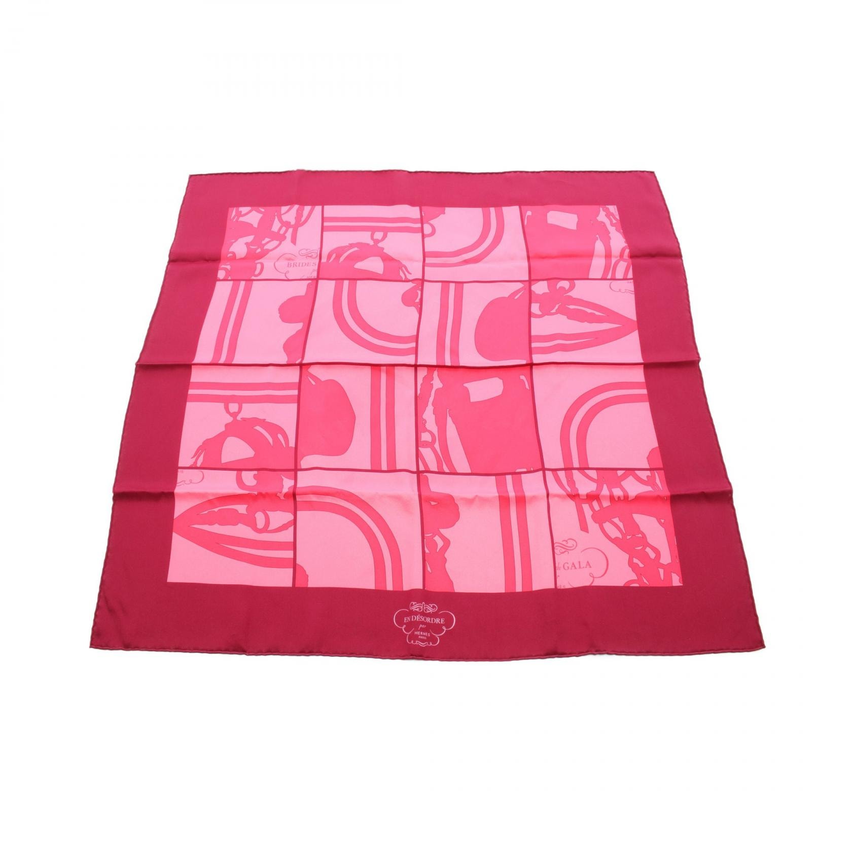 エルメス HERMES カレ70 EN DESORDRE スカーフ 衣料品 シルク シルク ボルドー レディース ボルドー系 / ピンク系 【中古】