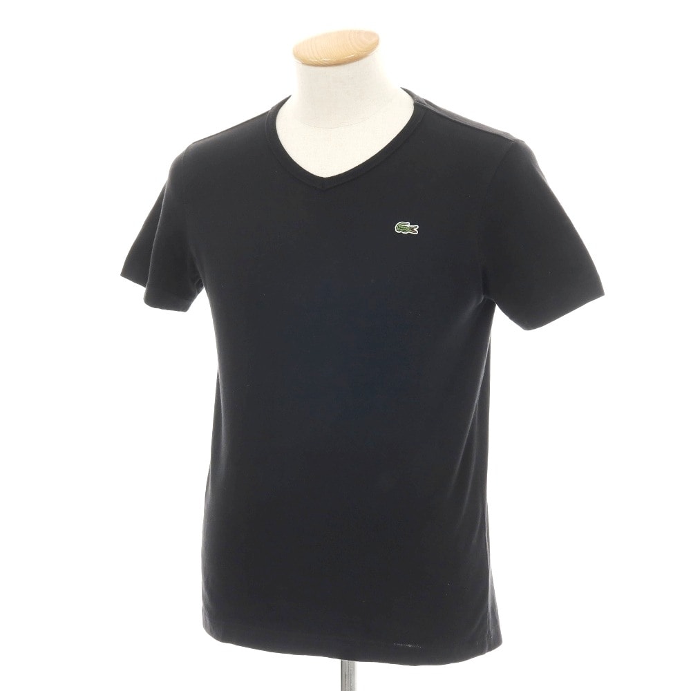 【中古】ラコステ LACOSTE コットン Vネック 半袖Tシャツ ブラック【サイズ2】【メンズ】