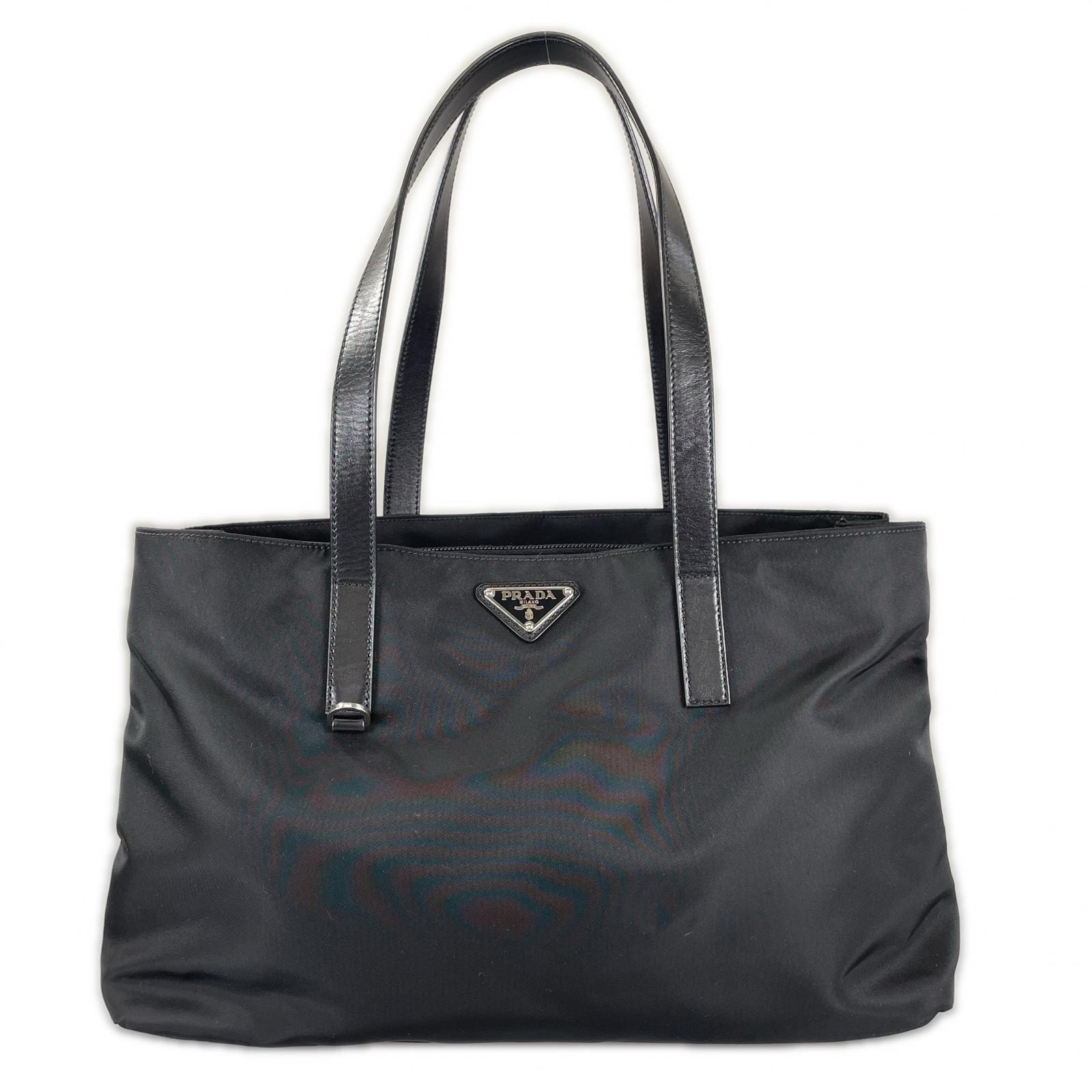 美品 PRADA プラダ トライアングルロゴ BR0410 トートバッグ ナイロン ブラック レディース【中古】