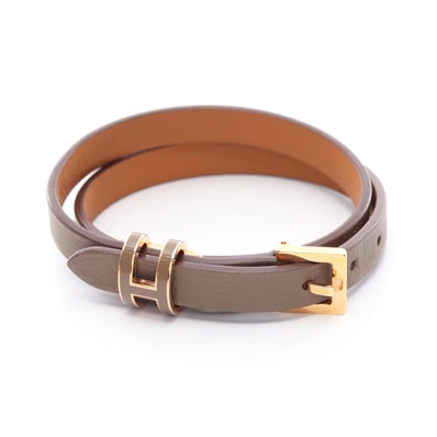 エルメス HERMES ポップH ドゥブルトゥール ブレスレット アクセサリー GP(ゴールドメッキ) レザー ヴォースイフト ヴォースイフト エトゥープ レディース ブラウン系 【中古】
