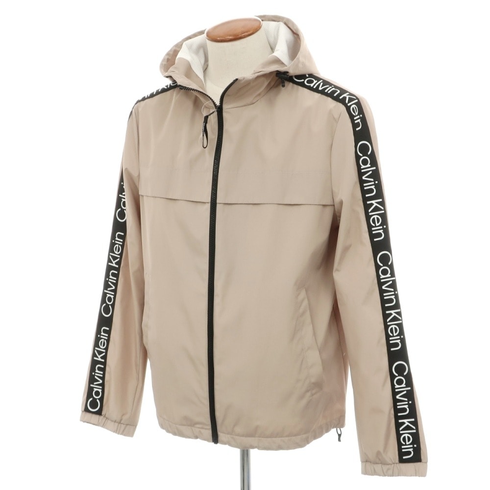 【中古】カルバンクライン Calvin Klein ポリエステル ロゴライン ジップアップ フーデッド シェルジャケット ベージュ【サイズM】【メンズ】