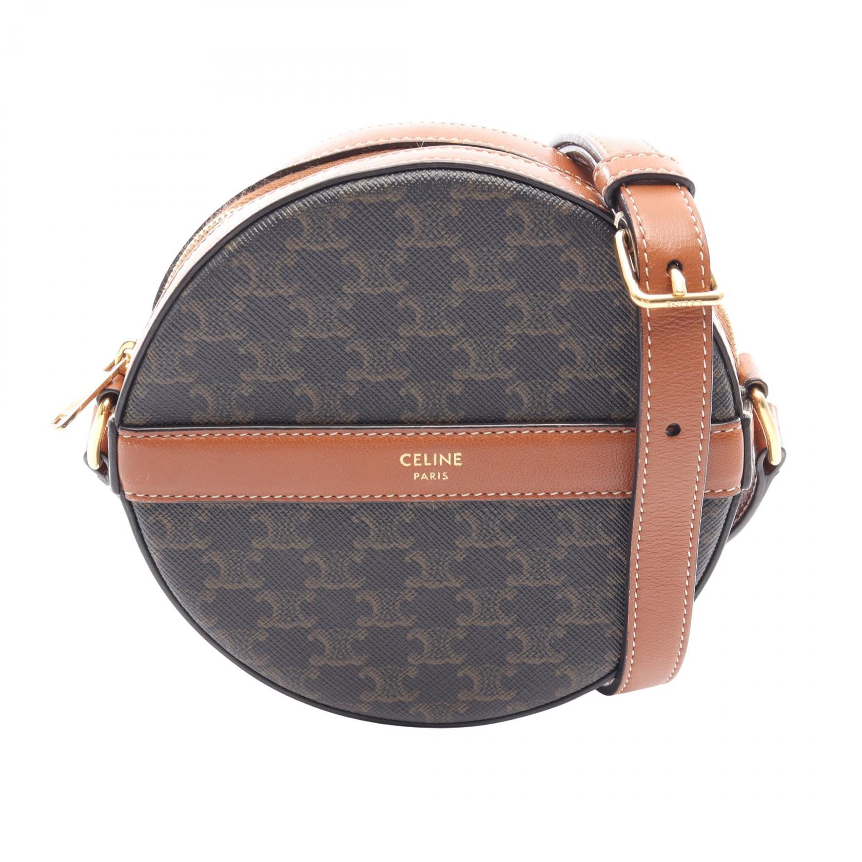 セリーヌ CELINE ラウンドパース トリオンフ ショルダーバッグ バッグ PVCコーティングキャンバス レザー レディース ブラック系 / ブラウン系 10G342CAM 【中古】