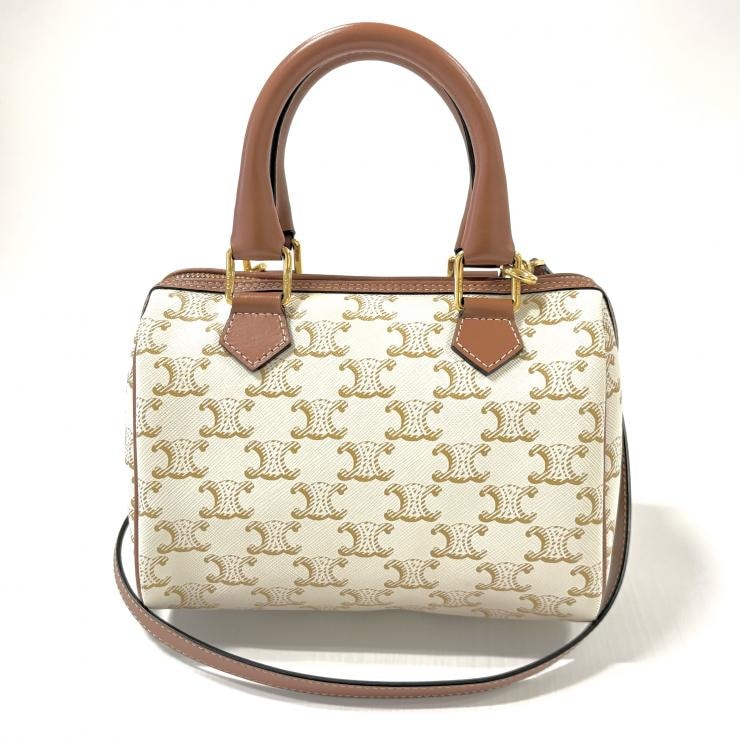 【美品】セリーヌ トリオンフ スモール ボストン 2WAY ショルダー ハンドバッグ 現行品 ホワイト CELINE 正規品 鑑定済み