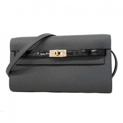 【6dd4936】エルメス ショルダーウォレット ケリーウォレットトゥーゴータッチ アリゲーター ヴォーエプソン ブラック グリミスティ シャンパンゴールド金具 W刻印【中古】レディース