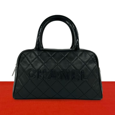 CHANEL シャネル ロゴ レザー パテントレザー ハンドバッグ ブラック
15-10