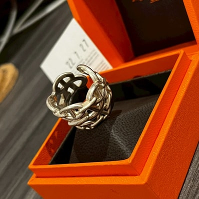 Hermes Chaine D'ancre Enchainee Ring Large Model "Silver"