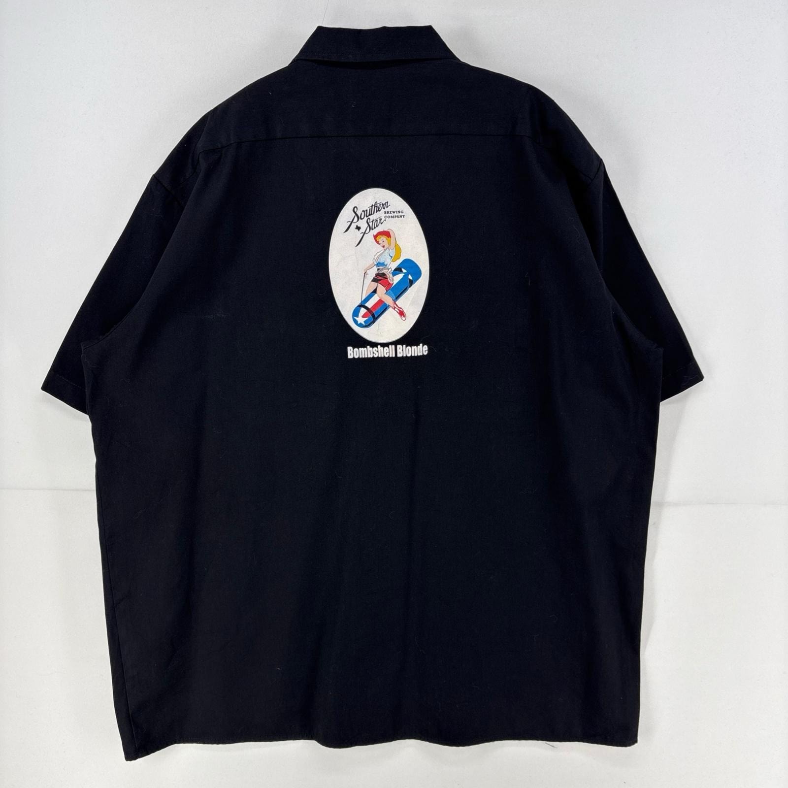 古着 ディッキーズ Dickies 半袖シャツ ワーク 企業 大きいサイズ バックプリント 2XL  ブラック 両面プリント メンズ