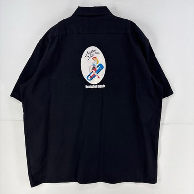 古着 ディッキーズ Dickies 半袖シャツ ワーク 企業 大きいサイズ バックプリント 2XL ブラック 両面プリント メンズ