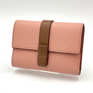 LOEWE(ロエベ)スモール バーティカル ウォレット 三つ折り財布 ピンク レザー アナグラム レディース 262125【中古】