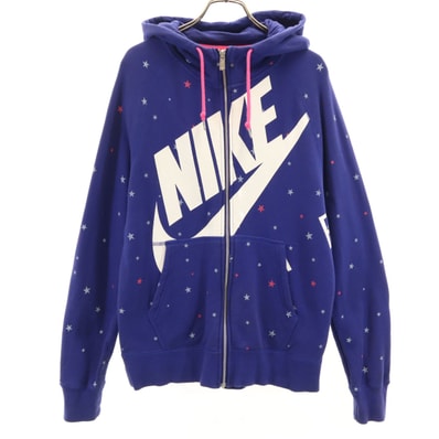 NIKE ナイキ スター柄 長袖 スウェット ジップパーカー M 青紫 星