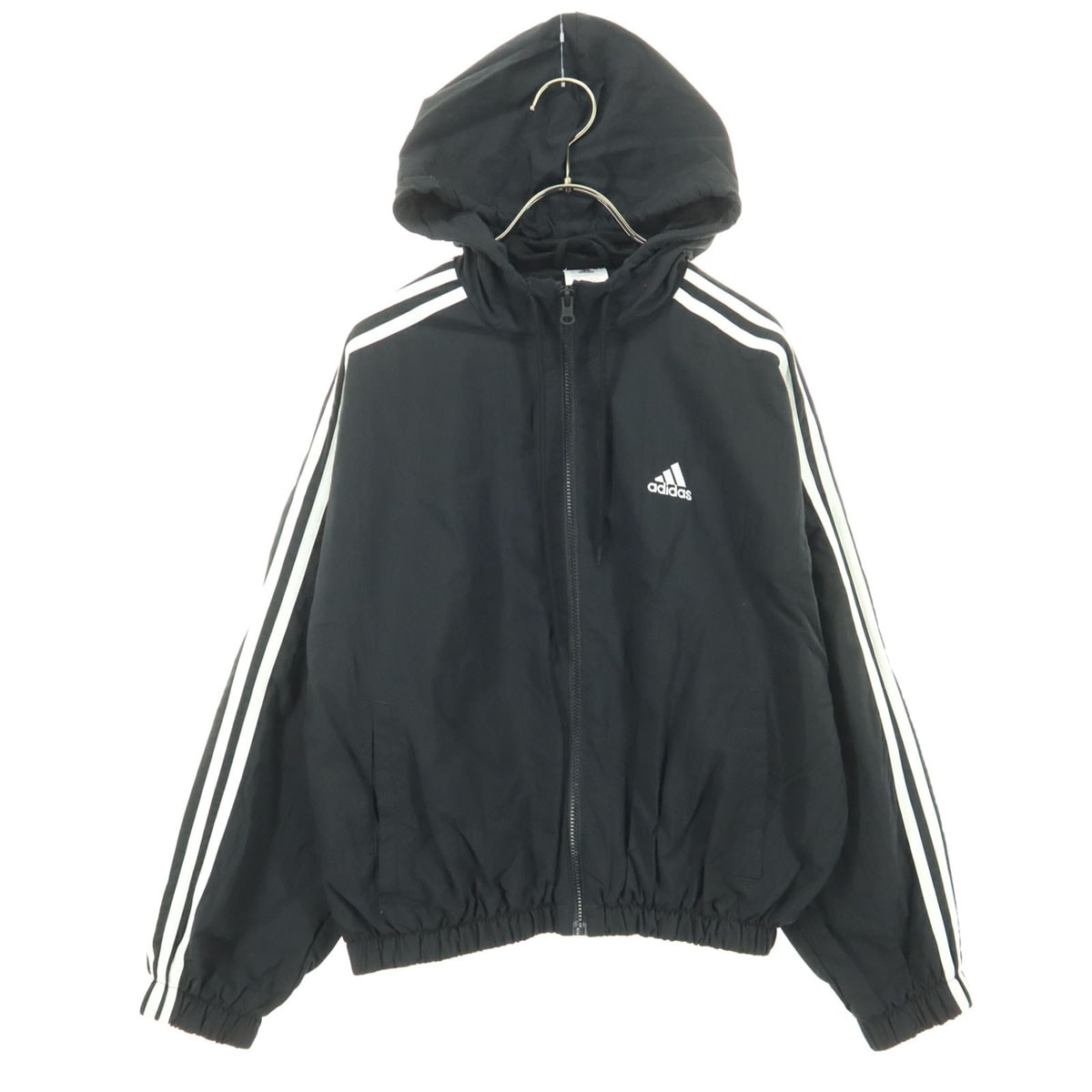 adidas アディダス ワンポイントロゴ 長袖 ナイロン ジップジャケット M ブラック