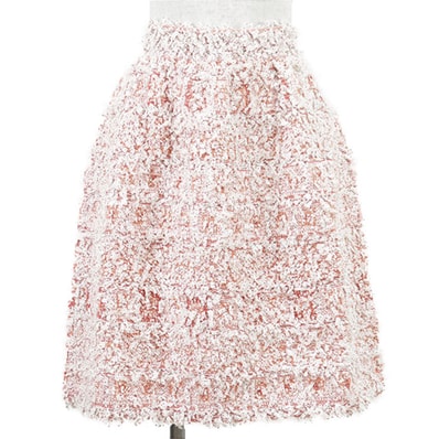 【極美品】CHANEL シャネル スカート ファンシーツイード x リボン 36 レディース P58527 18年製 CC ロゴ チャーム ボタン コットン x ミックスファイバー ボトムス ホワイト レッド ピンク 白 赤 桃色 伊製 カールラガーフェルド期