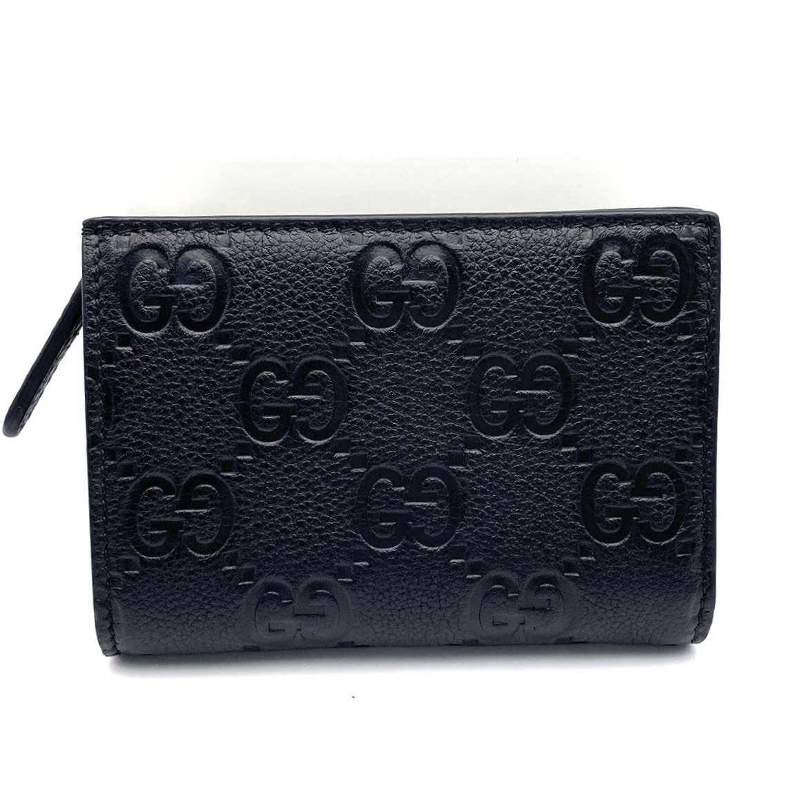 GUCCI グッチ GGエンブレム ミディアム  ウォレット 二つ折り財布 815874 レザー ブラック  レディース【中古】