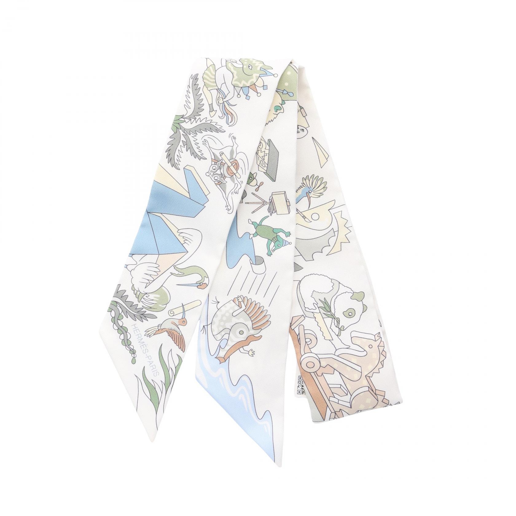 エルメス HERMES ツイリー ACADEMIA HIPPICA リボン スカーフ 衣料品 シルク シルク ホワイト レディース ホワイト系 / マルチカラー 【中古】