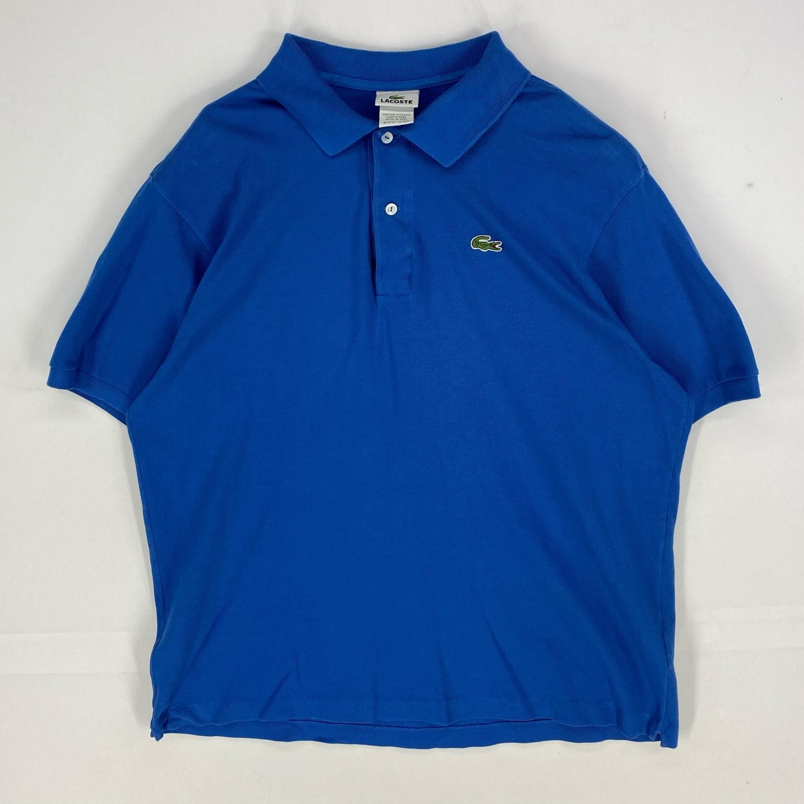 古着 ラコステ LACOSTE 鹿の子 半袖シャツ ワンポイント ロゴワッペン ショートスリーブ ポロシャツ 3XL ブルー系 メンズ