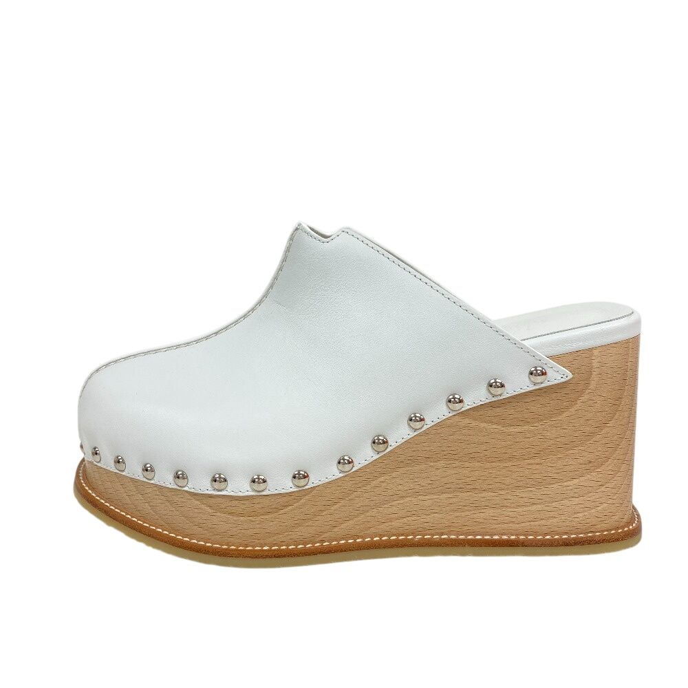 エルメス HERMES サンダル スタッズ ミュール ウッドヒール サボ ホワイト