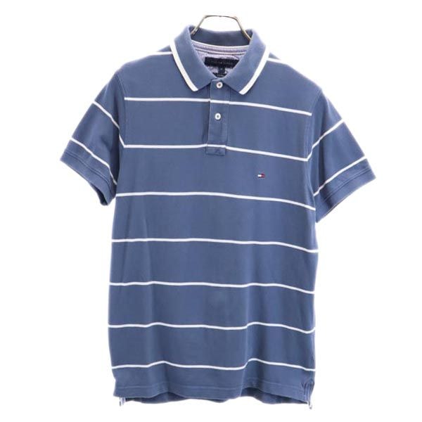 TOMMY HILFIGER トミーヒルフィガー ボーダー柄 半袖 ポロシャツ M ネイビー系 鹿の子