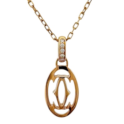 カルティエ ドゥーブルC ネックレス 18金 K18ピンクゴールド ダイヤモンド レディース CARTIER 中古